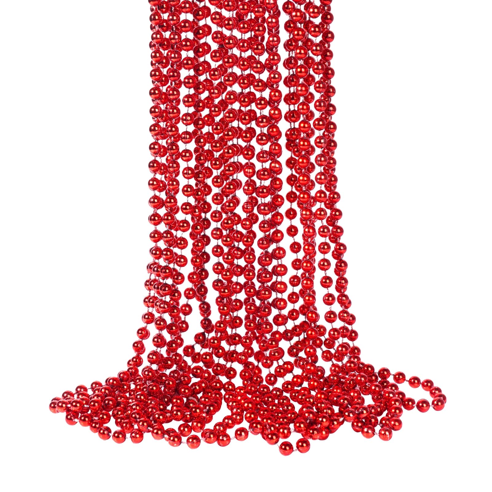 YAXINRUI 33 Inch 7 mm Metallic Red Bead Necklaces, 15pcs Mardi Gras Beads Bulk Round Beaded Necklaces Costume Necklace for Mardi