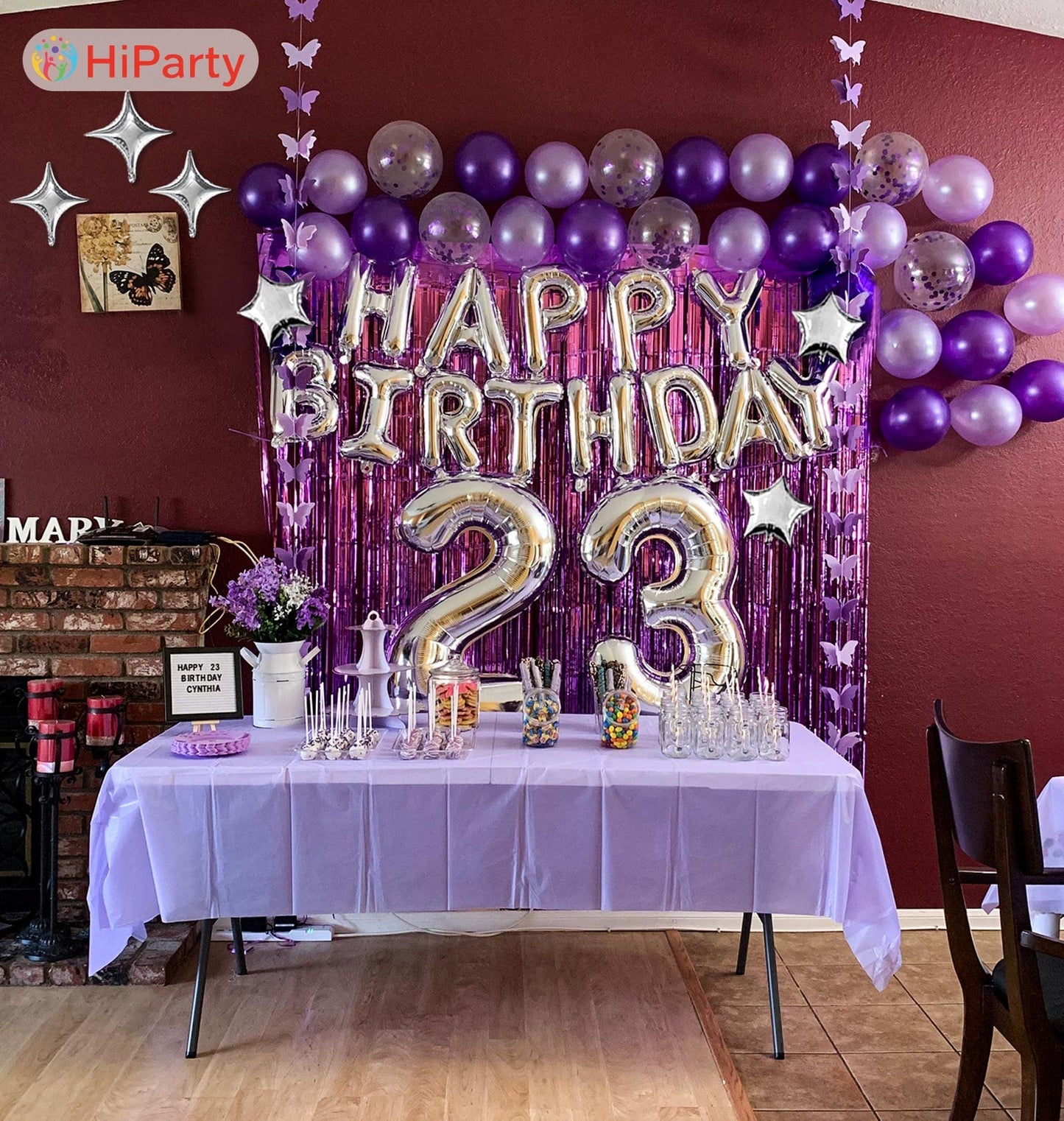 Silver Happy Birthday Balloons Banner, 3D Mylar Foil Letter Birthday Balloons With 6Pcs Star Balloons, Birthday Party Decoration