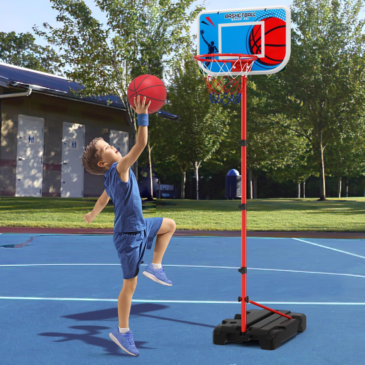 HYES Kids Basketball Hoop Indoor, Toddler Basketball Hoop Outdoor, with Package Design/Adjustable Height/4 Balls, Portable Baske