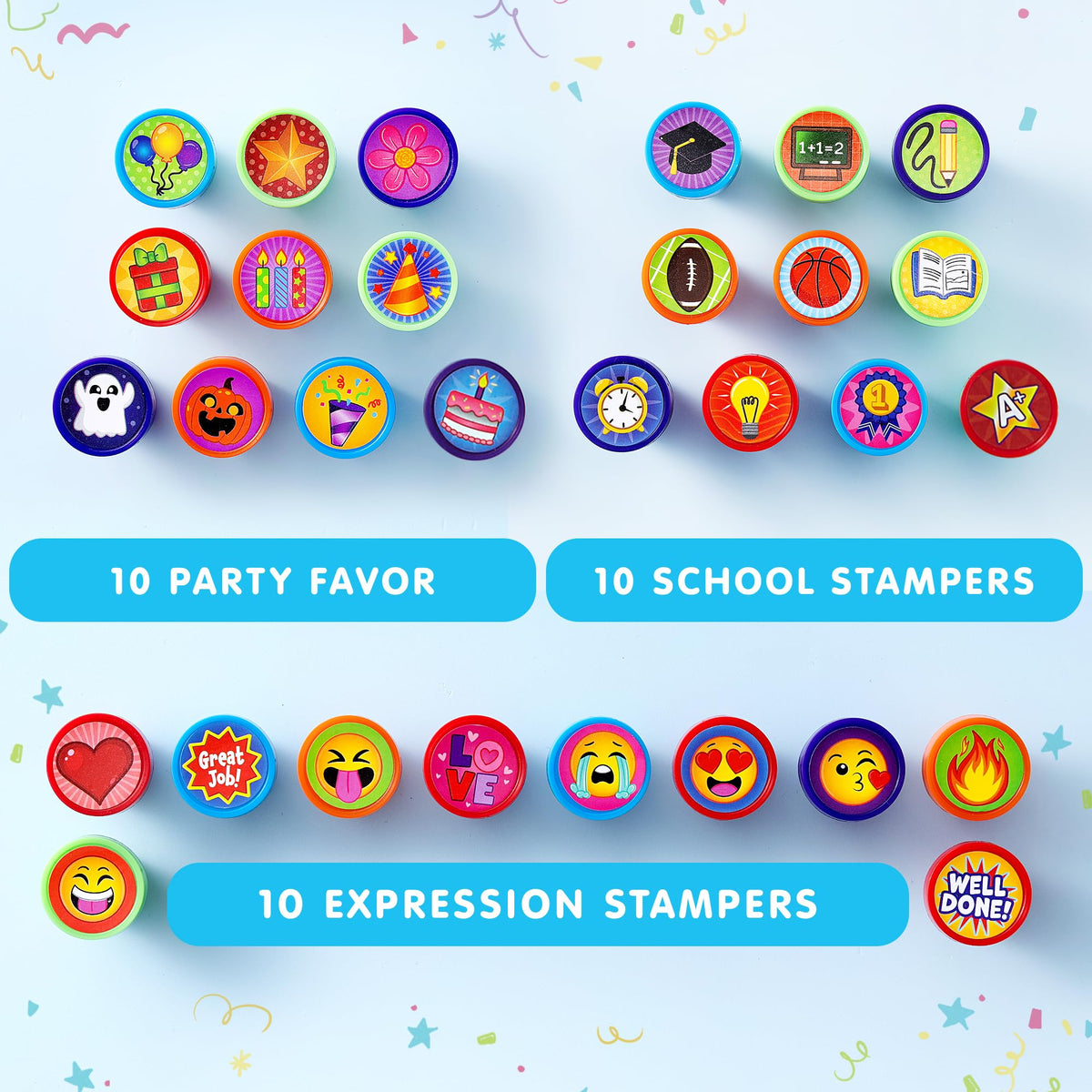 Joyin 50 Pcs Assorted Stamps For Kids - Self-Ink Stamps With 50 Designs ...