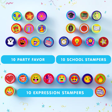 Joyin 50 Pcs Assorted Stamps For Kids - Self-Ink Stamps With 50 Designs For Birthday Party Favor, Carnival Prizes, School Stampers, Goodie Bag, Halloween, Christmas (Zoo, Holiday Stampers)