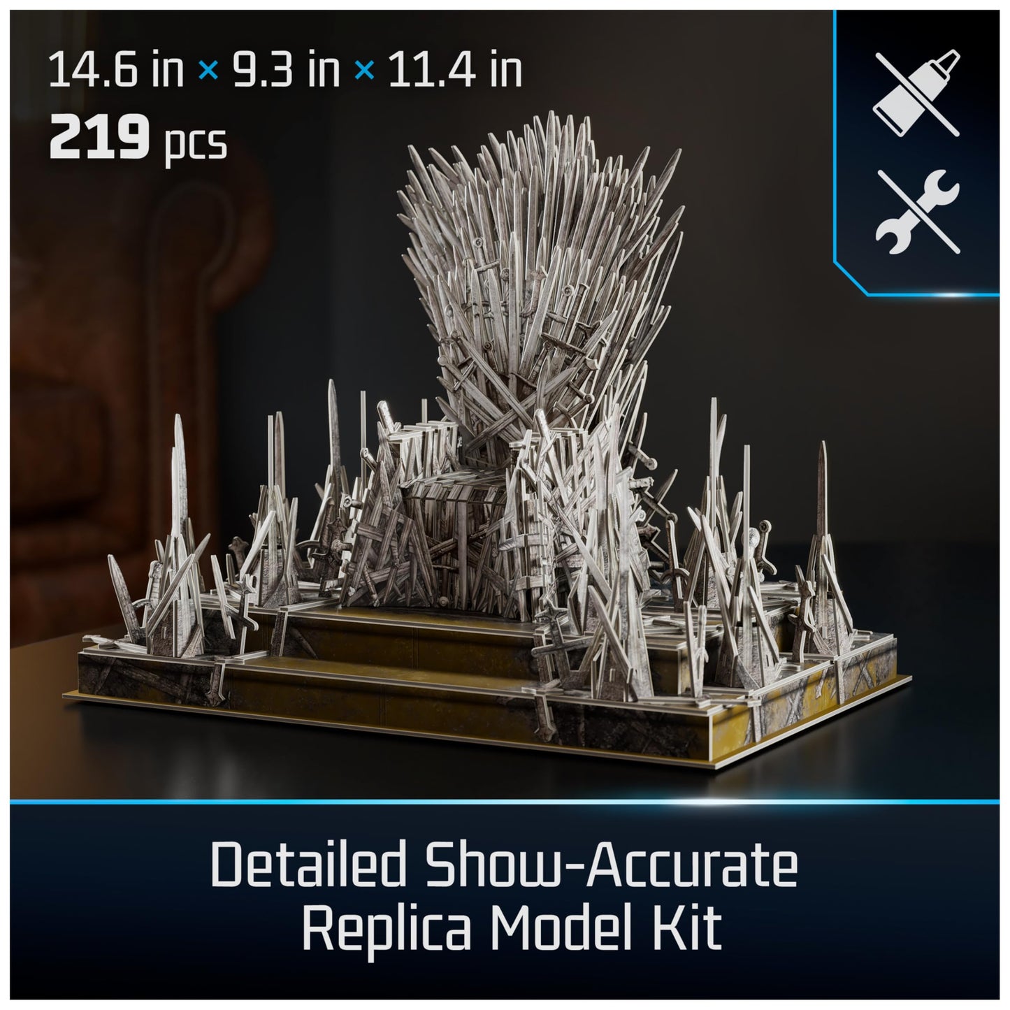4D Build  Game of Thrones Iron Throne 3D Model Kit 219 Pcs  Desk D?cor mature-themed Puzzles for Fantasy Book GOT Fans  3D Puzzles for mature-themeds & Teens 12+