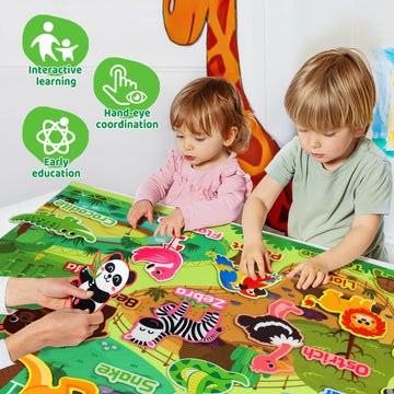 Taika Zoo Animals Felt Story Board Set, 43x28 inch Animals Flannel Board, 41Pcs Jungle Animals Toys, Thicker Felt Board, Prescho