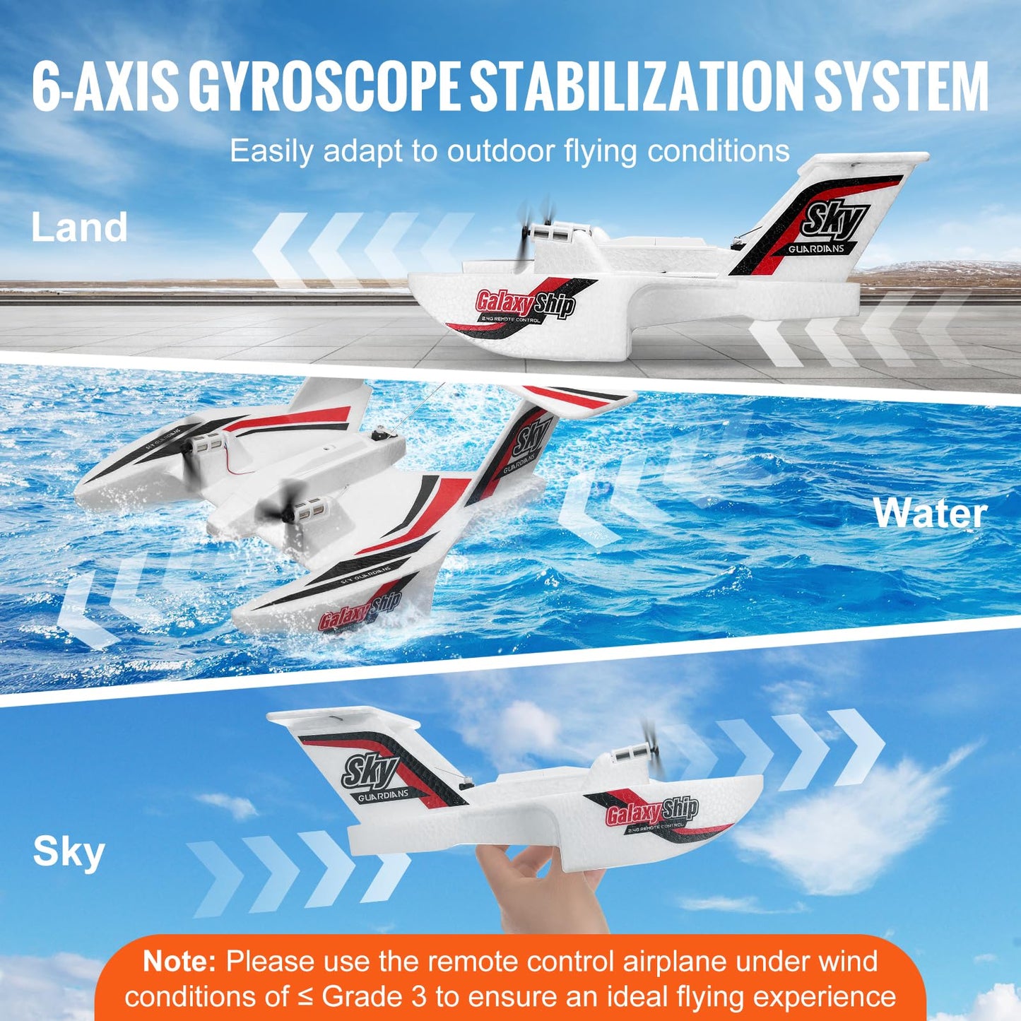 Vevor Rc Plane, 2.4Ghz 3Ch Rc Airplane With 6-Axis Gyro Stabilizer&2 Batteries, Ready To Fly Amphibious Aircraft Plane Toy For A