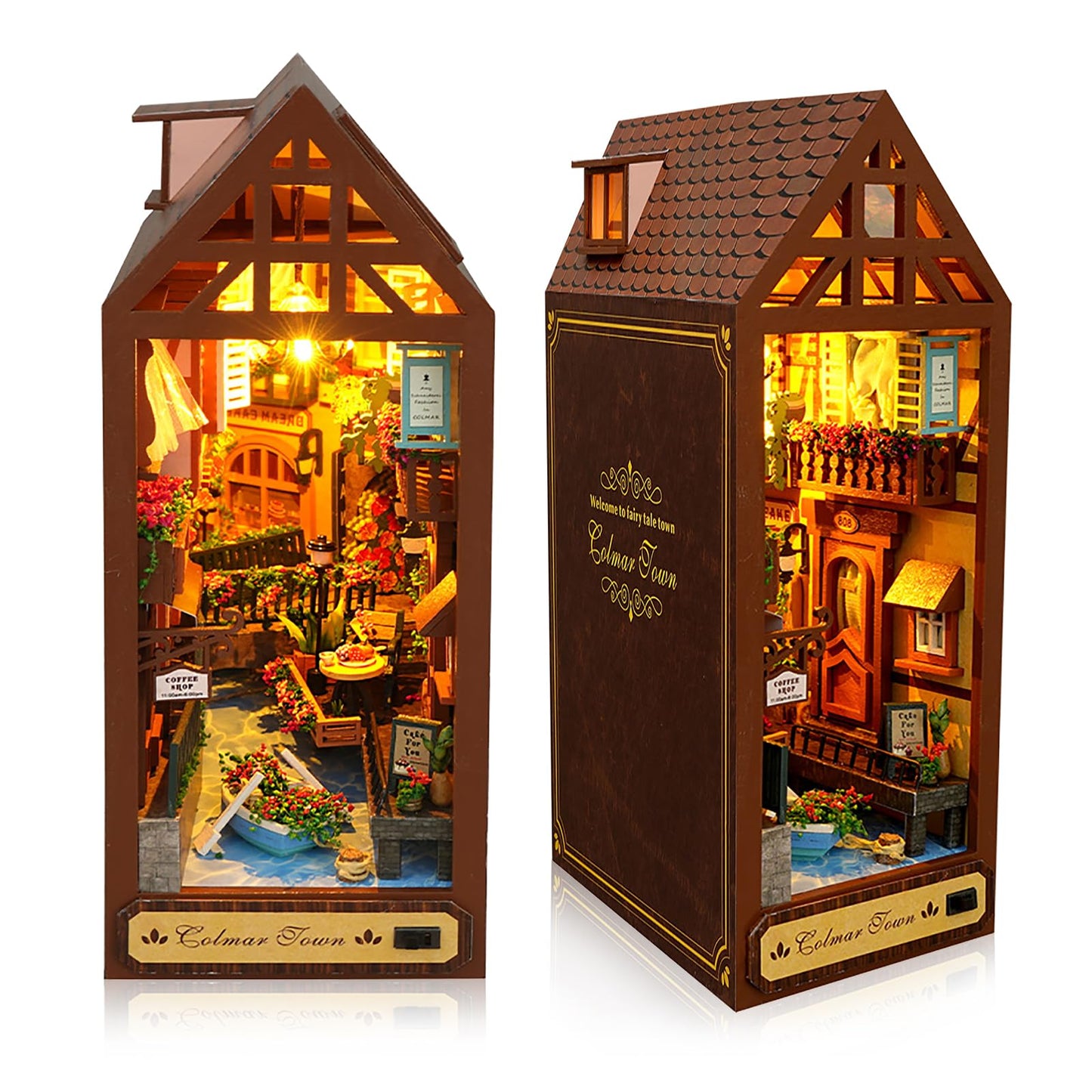 Diy Book Nook Kit, Diy Dollhouse Booknook,Booknook Shelf Insert Decor Alley, 3D Dollhouse Wooden Puzzle Bookends, Book Nook Mini