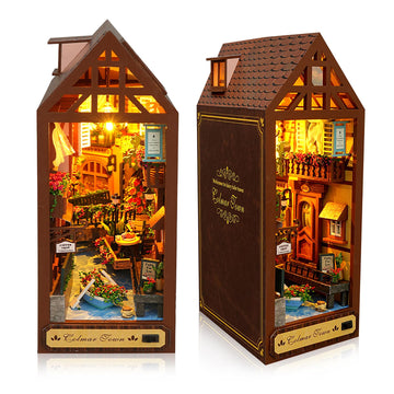 Diy Book Nook Kit, Diy Dollhouse Booknook,Booknook Shelf Insert Decor Alley, 3D Dollhouse Wooden Puzzle Bookends, Book Nook Mini