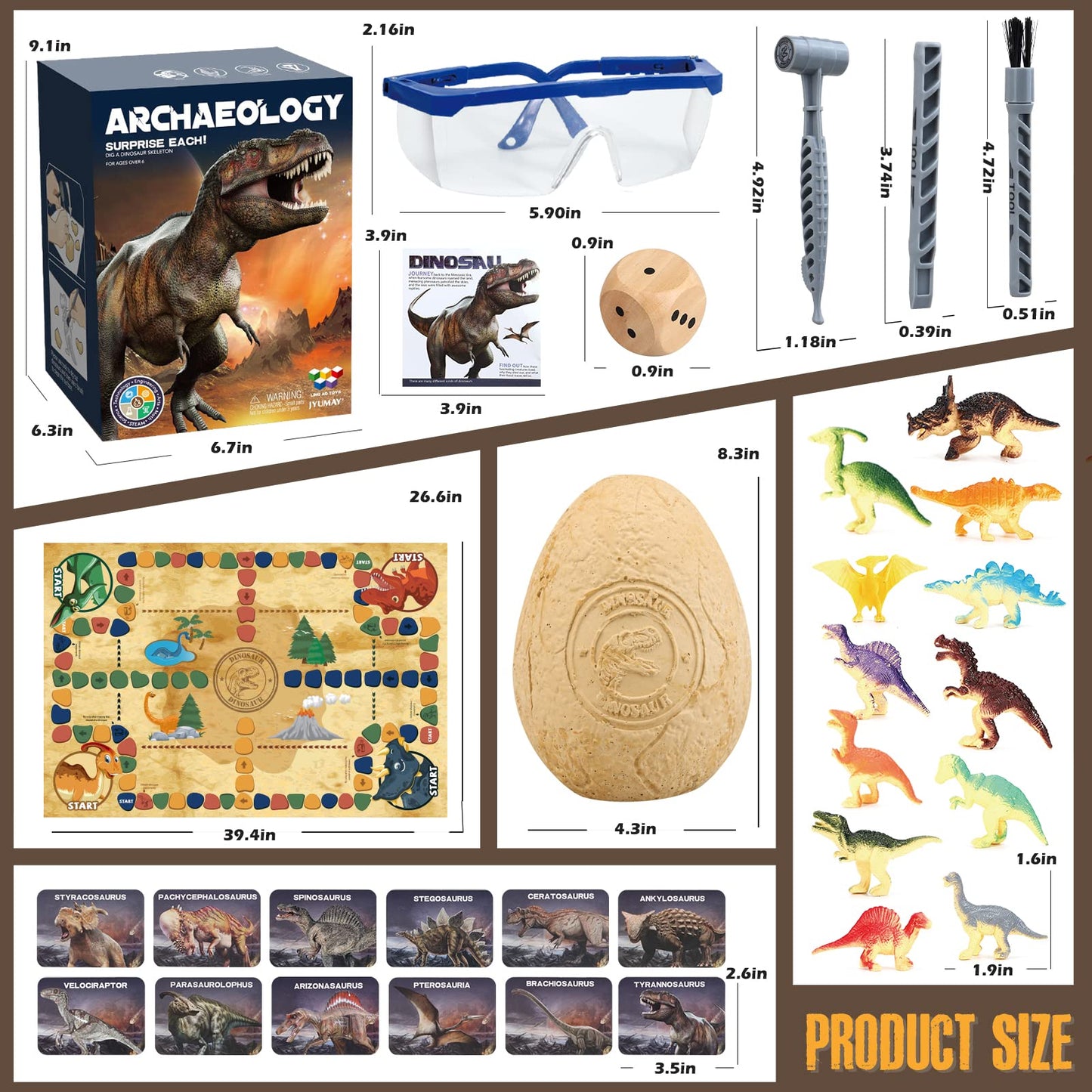 Woumserta Jumbo Dino Egg Dig Kit - Large Plaster Dinosaur Toys for Kids 5-7 with 12 Dinosaurs, Excavation Gift for Boys & Girls 6+
