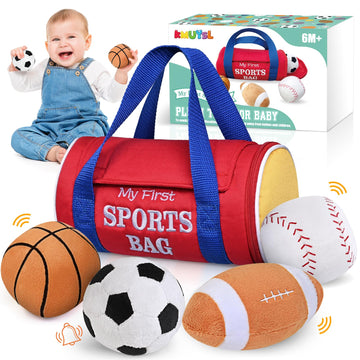 Kmuysl Baby Toys 0-12 Months, My First Sports Bag Plush Toy - 4 Sensory Balls Soft Toys With Crinkle, Rattles For 0-3-6-9-12 Mon