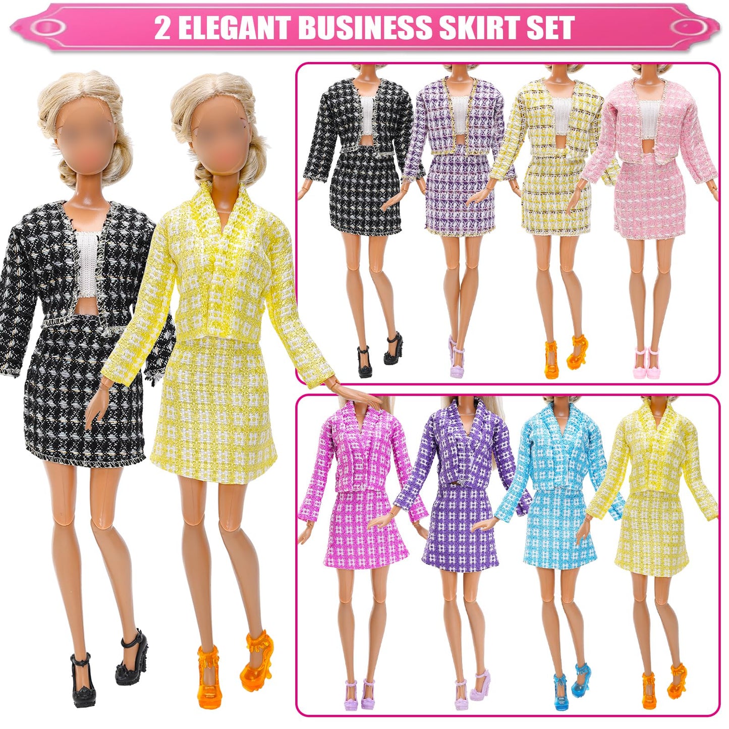 Barwa 11 Pcs Doll Clothes 4 Sets Elegant Business Skirt Vest Set Fashion Top And Pants Long Sleeved Coat Office Style Casual For