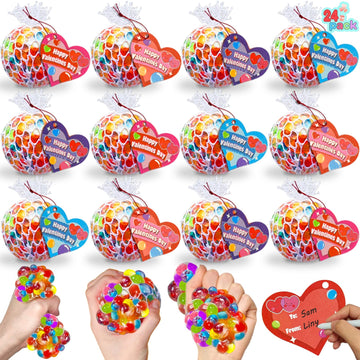 Easter Basket Stuffers,24 Pack Fidget Stress Balls With Cards Heart Stress Relief Toys Squeeze Balls For Kids Boys Girls Classroom Exchange School Prize And Easter Party Favors Gifts