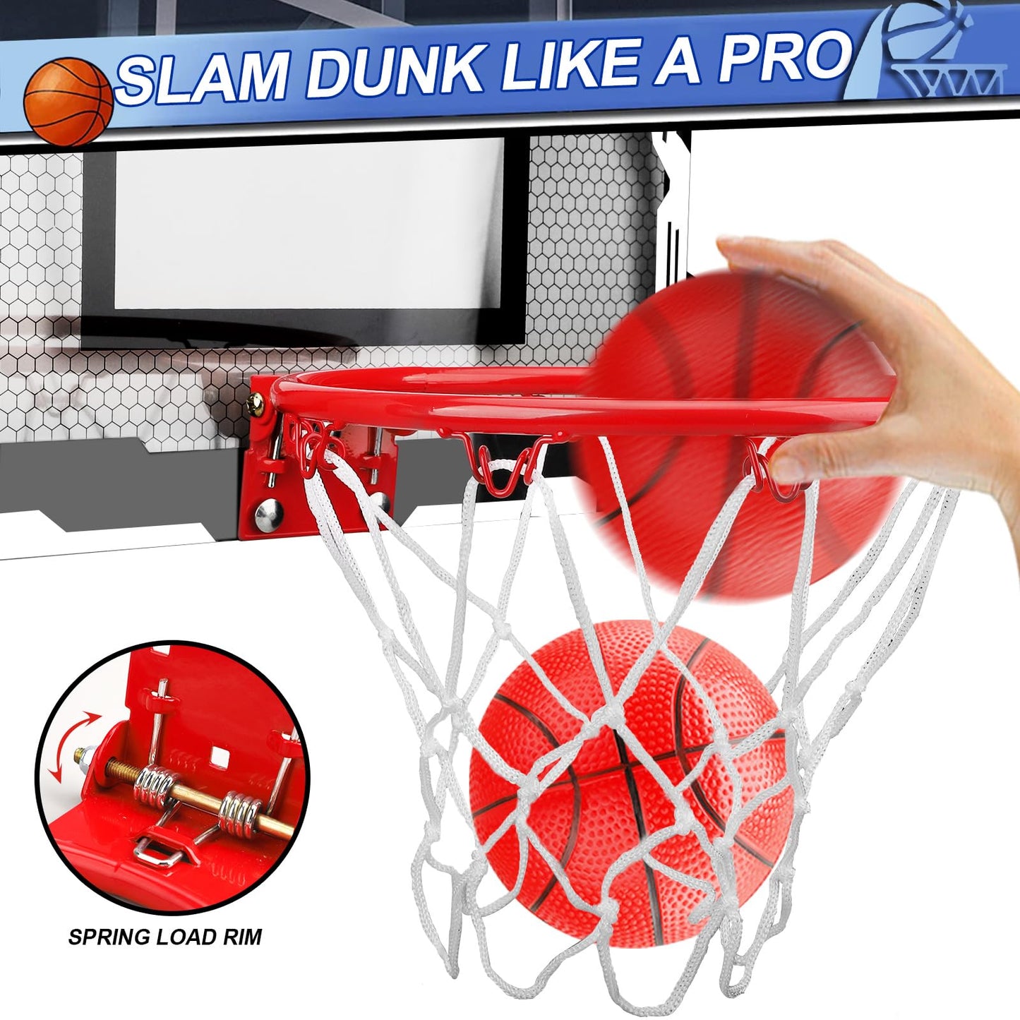 Indoor Mini Basketball Hoop Set for Kids Toddlers mature-themed  Portable Outdoor Wall Mounted Mini Hoop with 4 Balls Over The Door Wall  Room Office Pool Basketball Toys Graduation Gift for Kids Boys Teens