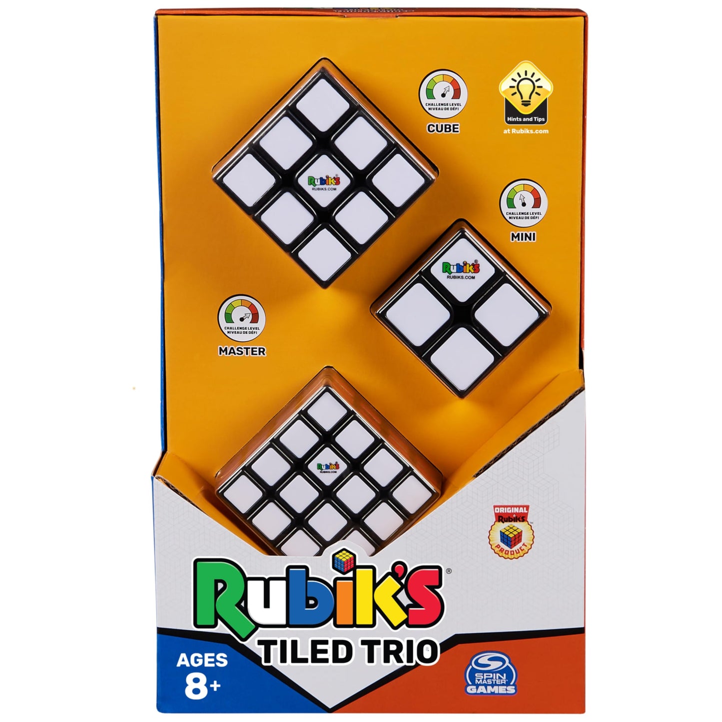 Rubik's Tiled Trio Bundle - 2x2 Mini, 3x3 Cube, 4x4 Master - Plastic Stress Relief Puzzle Game for Ages 8+, Model 6067305