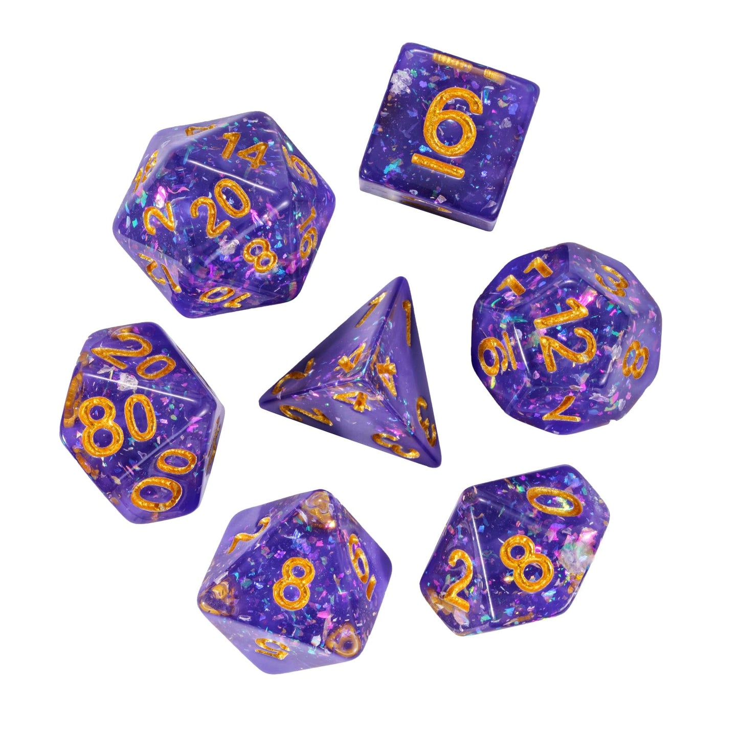Hddais Dnd Dice Set, 7Pcs Polyhedral Dice Set Filled With Colorful Foil For Dungeons And Dragons, Purple D&D Dice For Role Playi