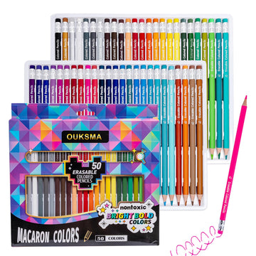 Ouksma Pre-sharpened Colored Pencils with Erasers, Erasable Color Pencils, Drawing Pencil, Art Pencil for School Supplies, Drawi