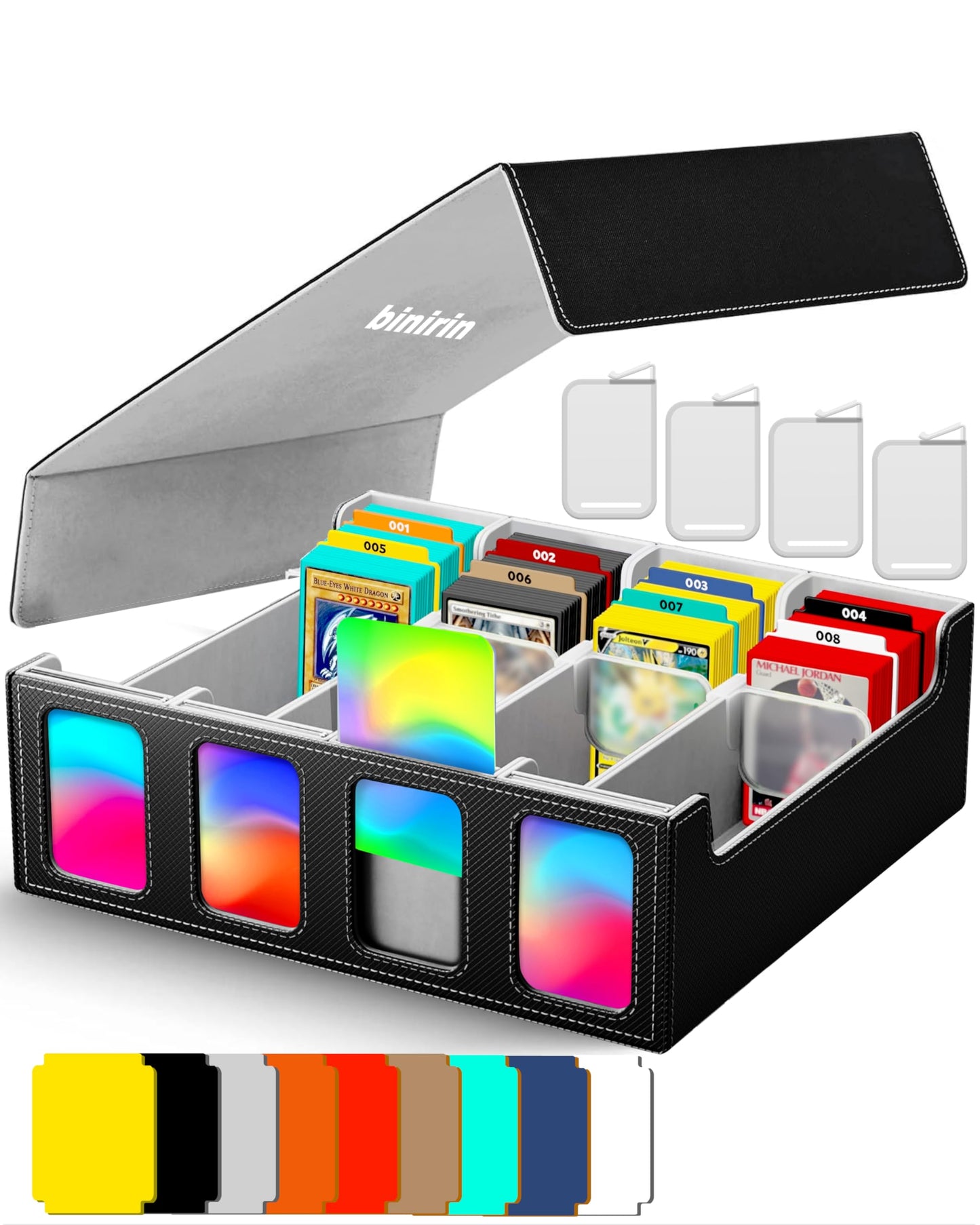 Binirin Trading Card Storage Box For Commander Display, 3000+ Mtg Deck Box With 4 Toploaders & Card Supporters, Pu Leather Card