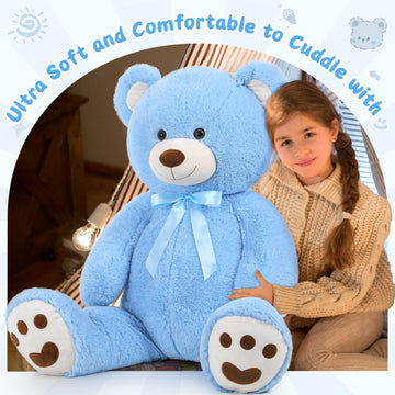 Morismos Giant Teddy Bear Stuffed Animal 4Ft, Big Teddy Bear Plush For Baby Shower, Life Size Stuffed Bear Gifts For Kids, Girls, Girlfriend, Women On Valentine, Christmas, Birthday(Blue)