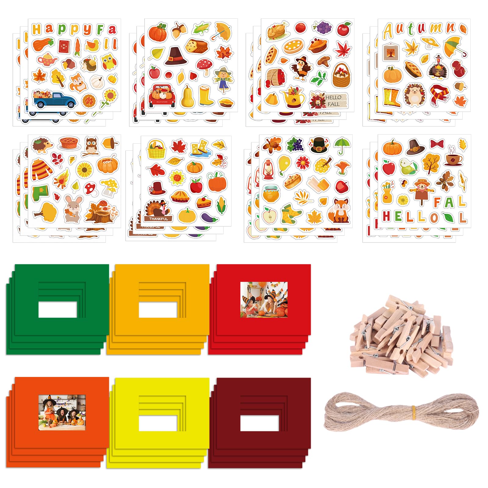 Winmany 72-Piece Thanksgiving Halloween DIY Photo Frame Craft Kit Holiday Picture Frame Set with Stickers and Clips for School A