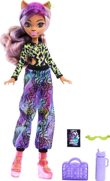 Monster High Scare-Adise Island Clawdeen Wolf Doll With Swimsuit, Joggers & Beach Accessories Like Visor, Water Bottle, & Book