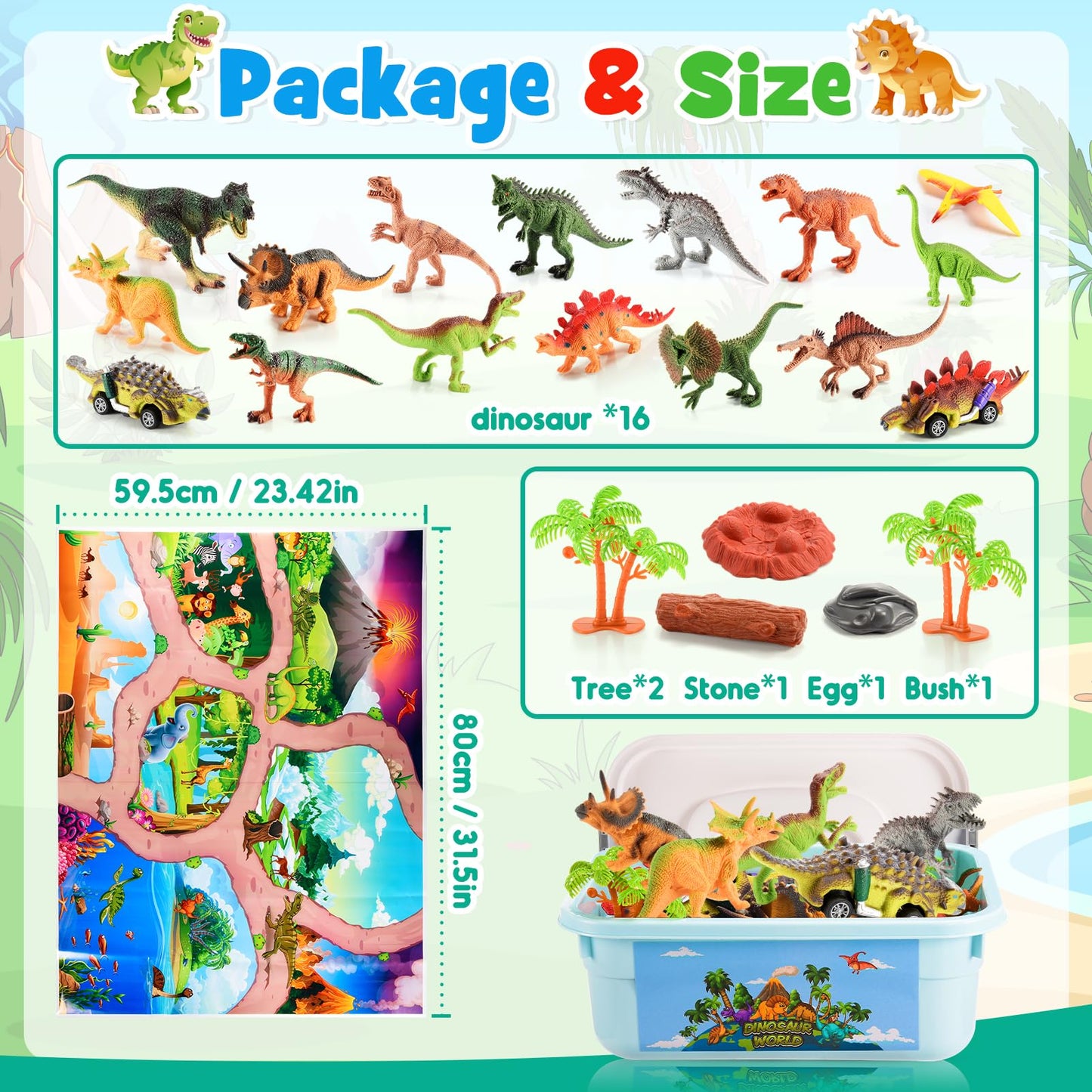 Wethcorp Dinosaur Toys For Kids 3-5, Dinosaur Playset For Boys With Activity Play Mat, T-Rex Toy Cars For 3 4 5 6 Year Old Boys