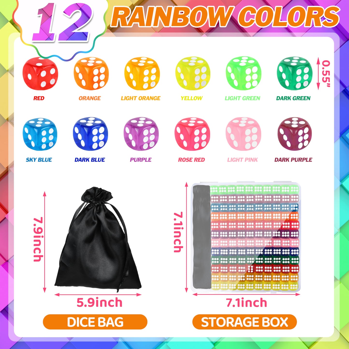 120 Pcs Colored Dice Bulk Set 14 Mm Polyhedral Dice 6 Sided Standard Dices With Storage Bag For Table Board Games Classroom Math