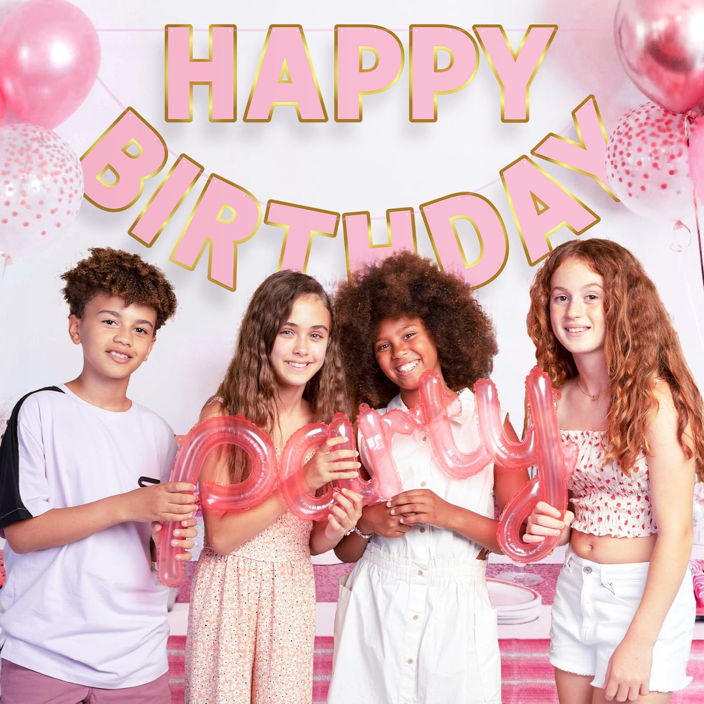 Litaus, Pink Gold Happy Birthday Banner - Pre-Strung, 9 Ft, No Diy | Birthday Decorations | Happy Birthday Sign For Birthday Dec