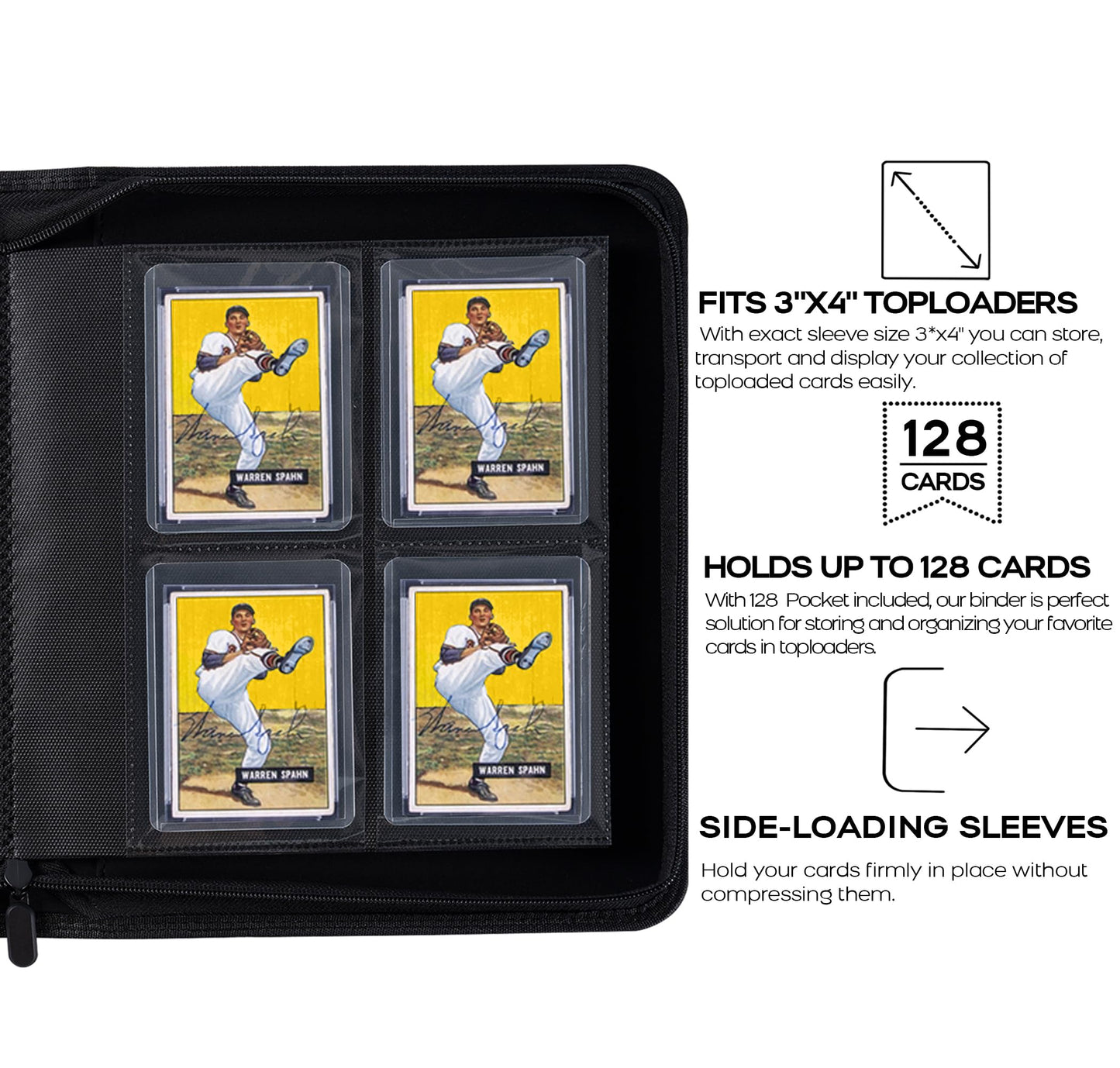Toploader Binder  Holds 128 Top Loaders - 4 Pocket Top Loader Binder for 3 x 4 Rigid Card Holders for Trading Cards or Sports Cards  Model A - Classic Yellow