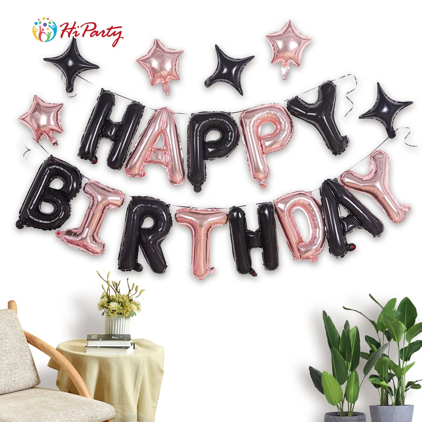 Happy Birthday Balloons Banner, 3D Mylar Foil Letter Birthday Balloons With 6Pcs Star Balloons, Birthday Party Decorations For K