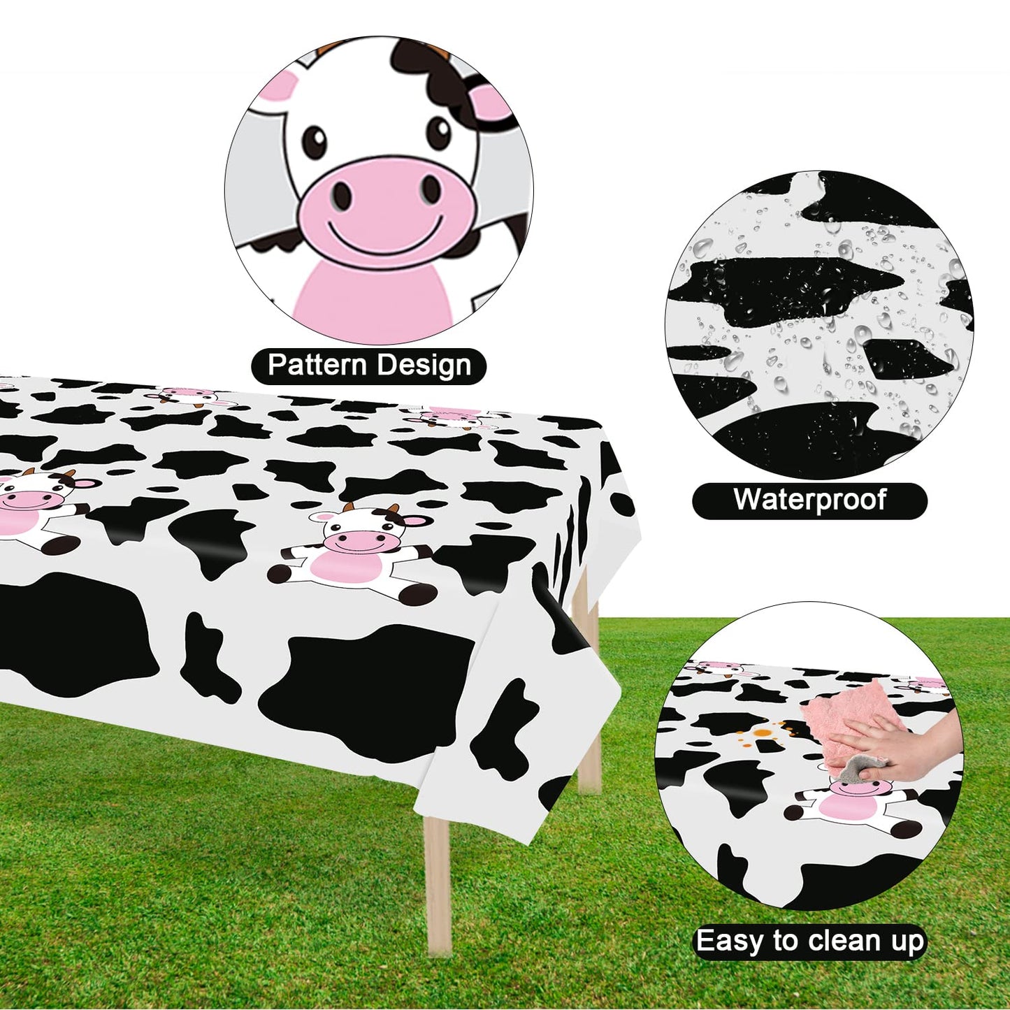 8 Pcs Cow Print Plastic Tablecloth, Farm Animal Themed Parties Tablecovers For Cow Theme Birthday Party Supplies, Black And Whit