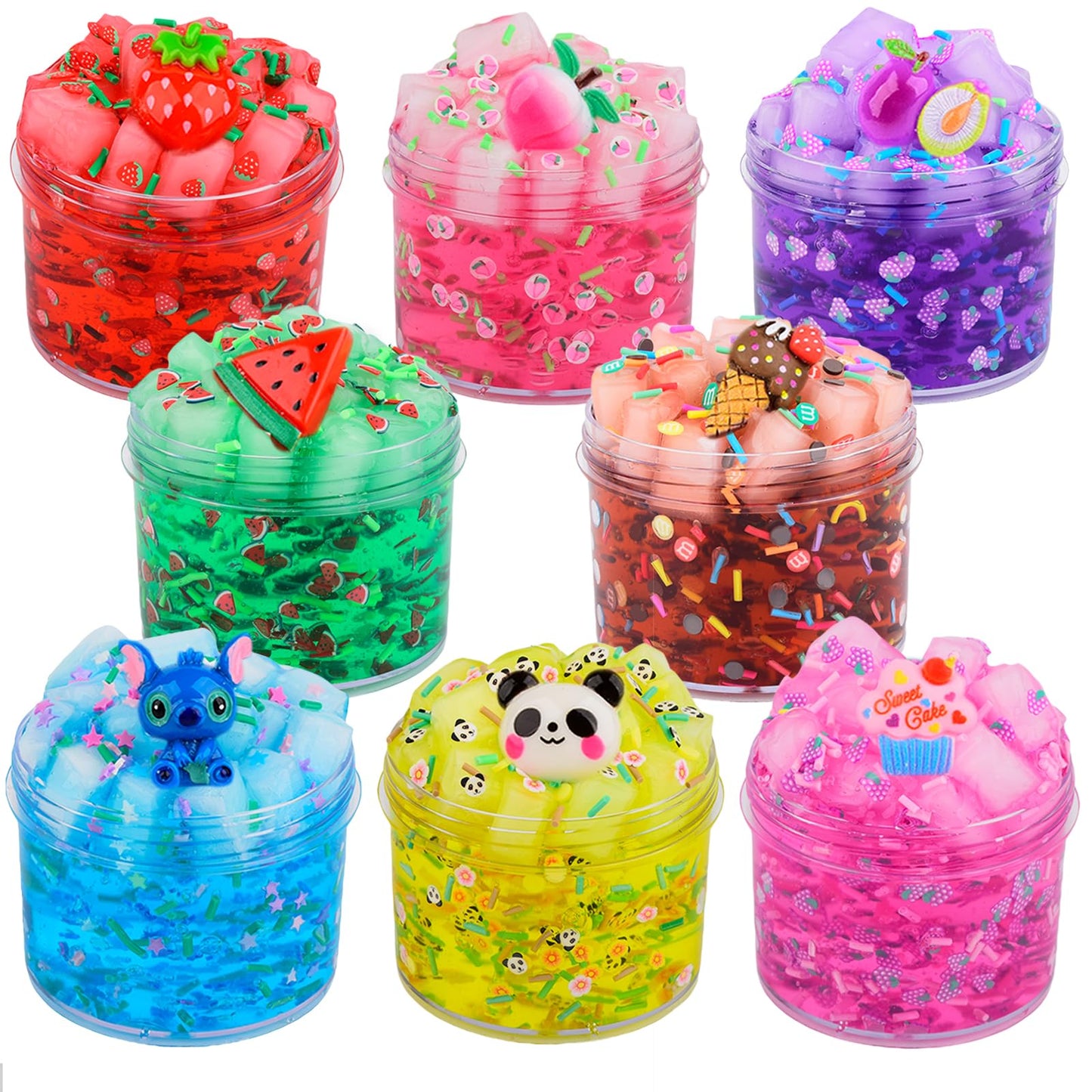 8 Pack Jelly Cube Crunchy Slime Kit  with Soft Stretchy Non-Sticky Clear Crunchy Slime Toy  Stress Relief Toy for Girls and Boys  Best Birthday Gift  Kids Party Favors and School Education