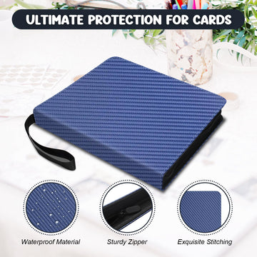 9 Pockets Trading Card Binder  HYMENEX 900 Pockets Baseball Card Binder with Sleeves and Zipper for Game Sports Cards and Kids Organized (Dark Blue)