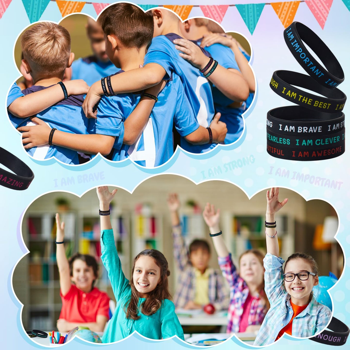 KUCLIN 100 Pieces Students Inspirational Silicone Wristbands Motivational Quotes Rubber Bracelets for Kids Students Back to Scho