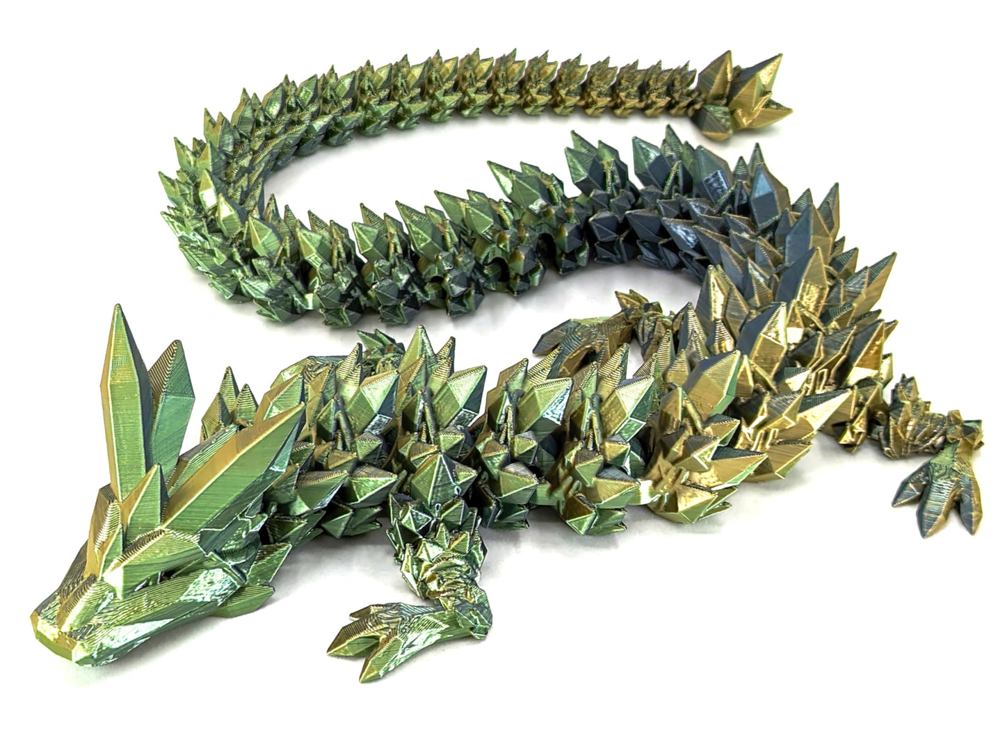 Subpoly Large 24 Articulated Crystal Dragon - Multi Color 3D Printed Plastic Dragon Figure - Rainbow Pearlescent Colors - Interlocked Body Segments and Legs (Large 24  Gunmetal)