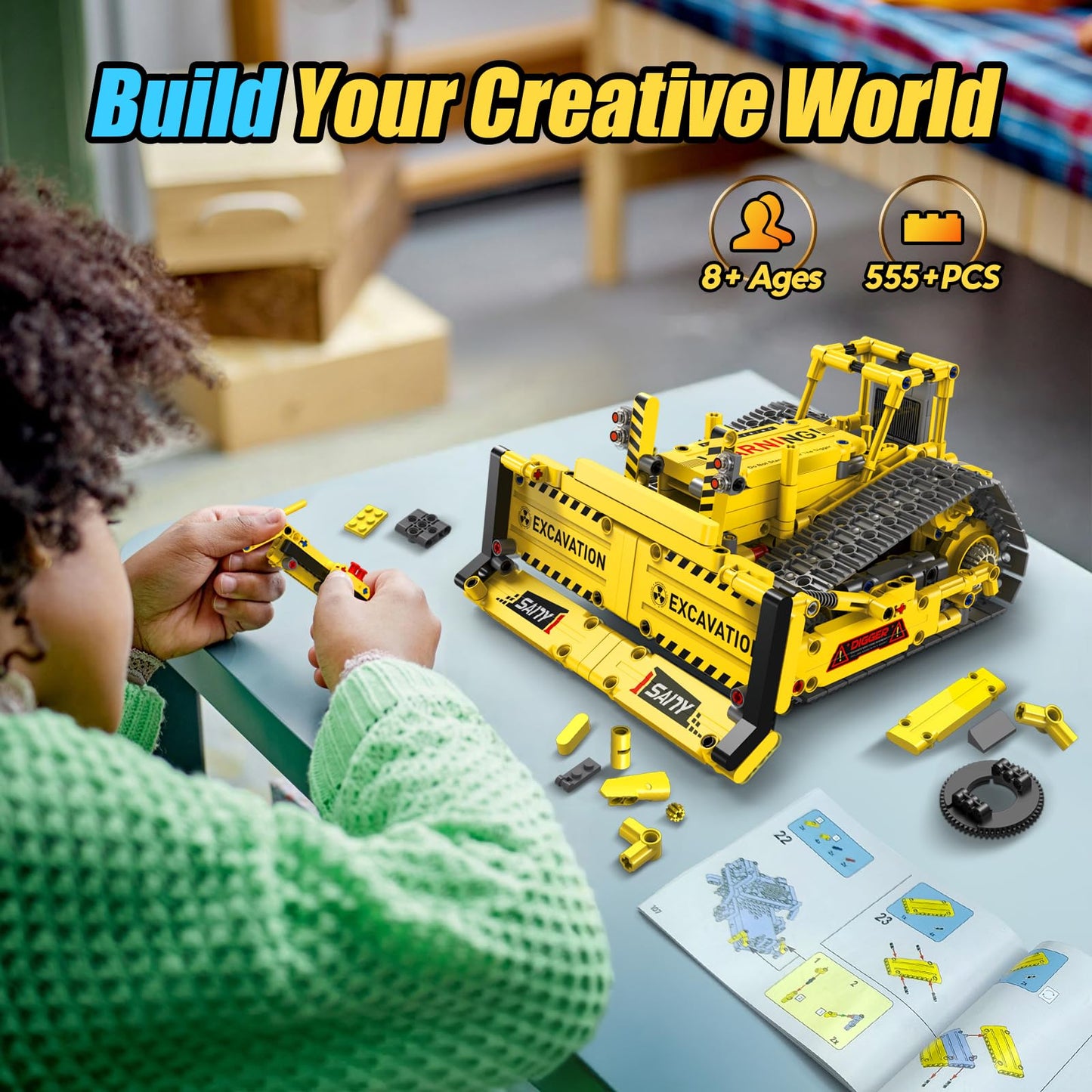 Hbuds Robot Building Kits, 5-In-1 Stem Toys For Boys Age 8-14, App & Remote Control Excavator Kids Construction Toys, Programmable Erector Sets, Educational Robotic Kit Gifts For Girls Boys (555 Pcs)