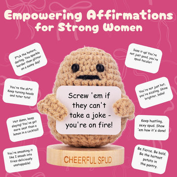 Empowering Gifts For Women - The Sassy Spud: Badass Edition | Cute Knitted Potato With 30 Swappable Motivational Messages - Stoc