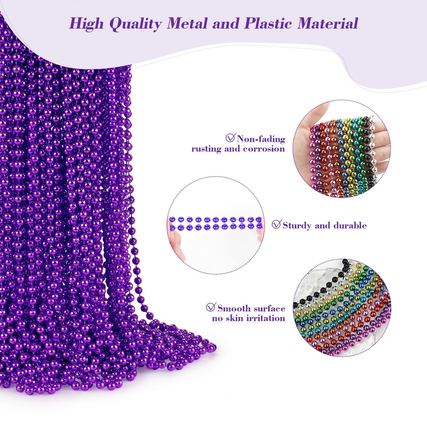 YAXINRUI 24 PCS Purple Bead Necklaces, Purple Mardi Gras Beads, Halloween Beads Necklaces, 33 Inch Round Beaded Necklaces Costum