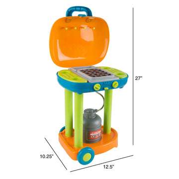 BBQ Grill Toy Set - Interactive Play Kitchen Set with Lights and Sounds, Wheels, Toy Food, and Cooking Accessories by Hey! Play!