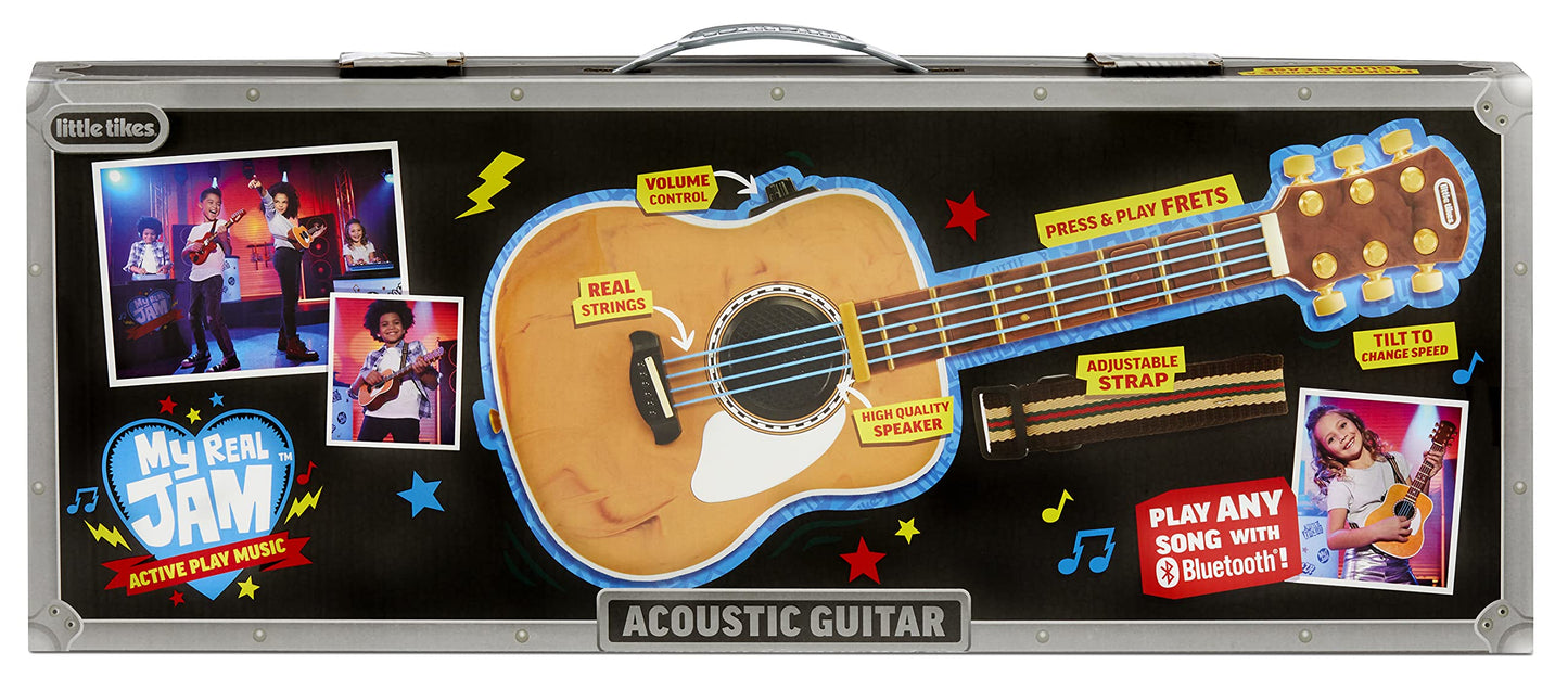 Little Tikes My Real Jam Acoustic Guitar with Strap, Musical Instrument with 4 Modes, Play Any Song with Bluetooth, Gift for Kid
