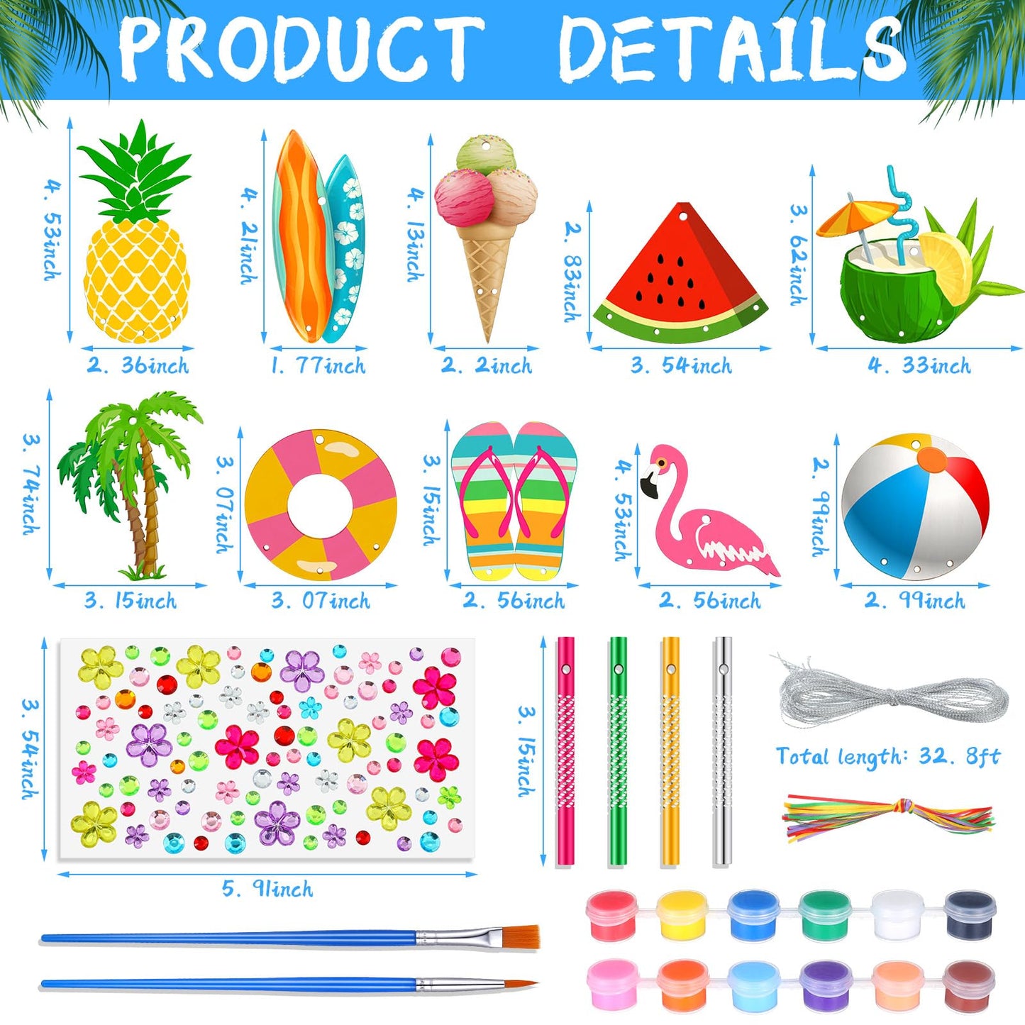 JellyArch 30 Pack Summer Wind Chime Making Kit for Adults Make Your Own Summer Wind Chime Beach Wooden Ornaments for DIY Crafts