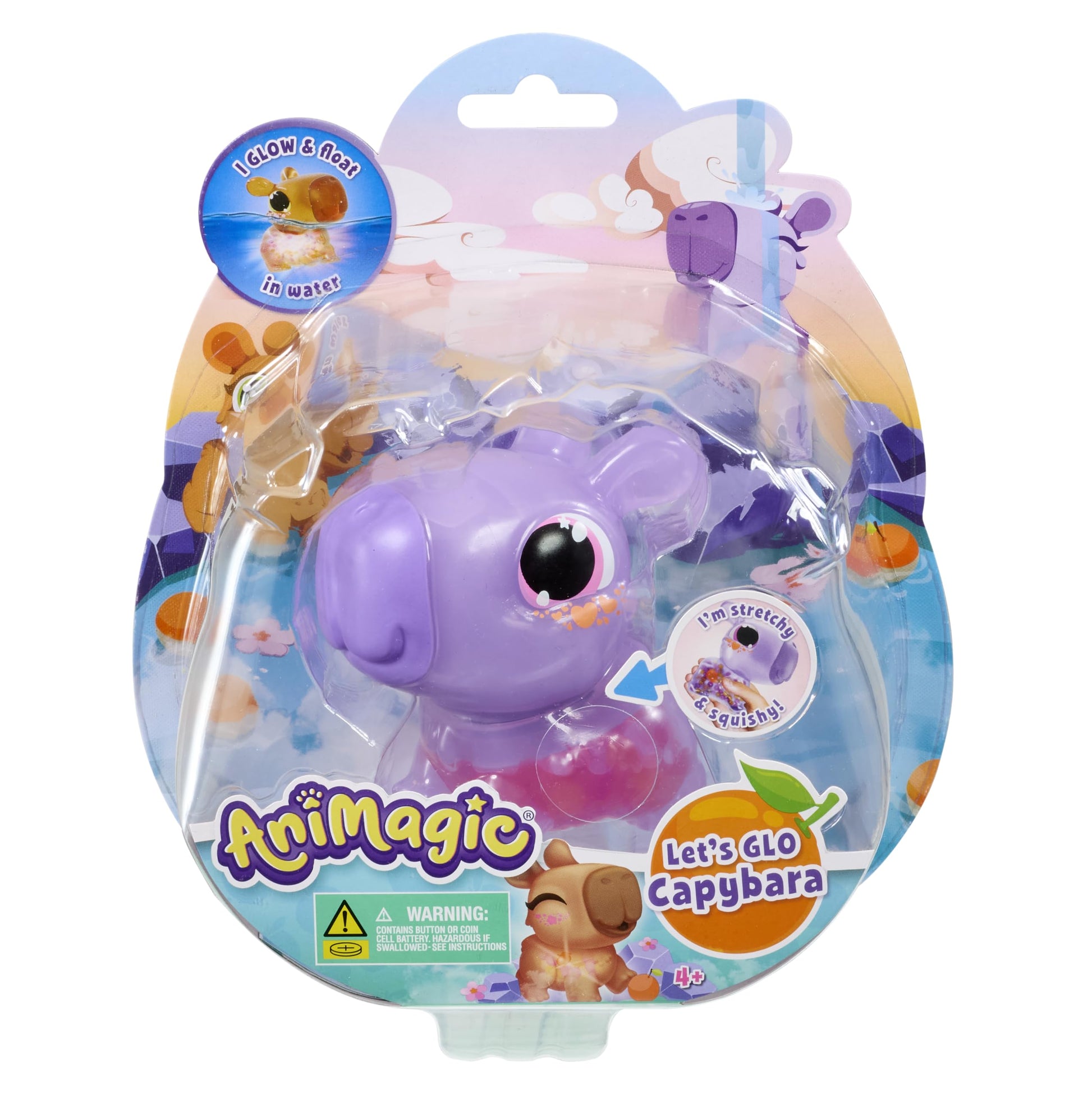 Animagic Lets Glo Capybara Purple | Squishy Water Toy Floats and Glows | Ages 4+