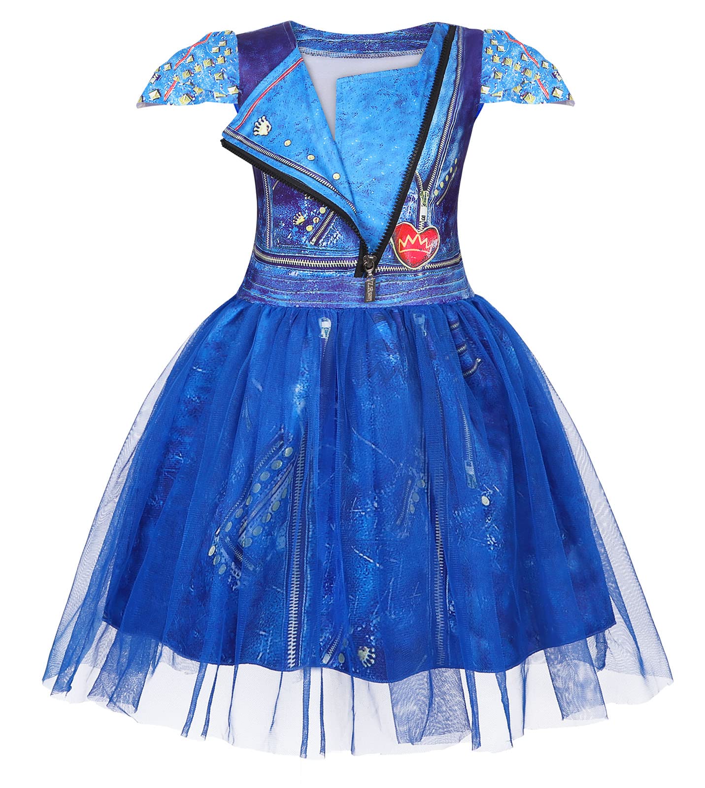 Wonderbabe Evie Costume For Girls Cosplay Costume Tulle Mesh Dress, Princess Birthday Party Dress Up Outfits Size 5-6T
