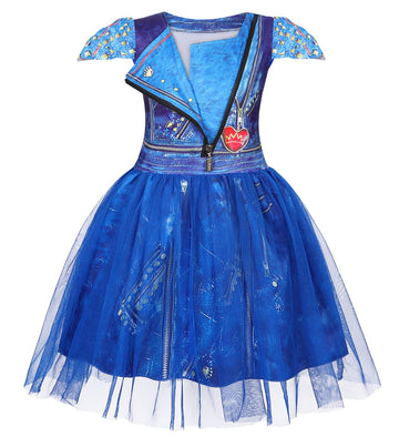 Wonderbabe Descendants Costumes For Girls Kids Inspired Zipper Jacket Short Sleeve Tulle Mesh Dress Halloween Costume Size 3-4T
