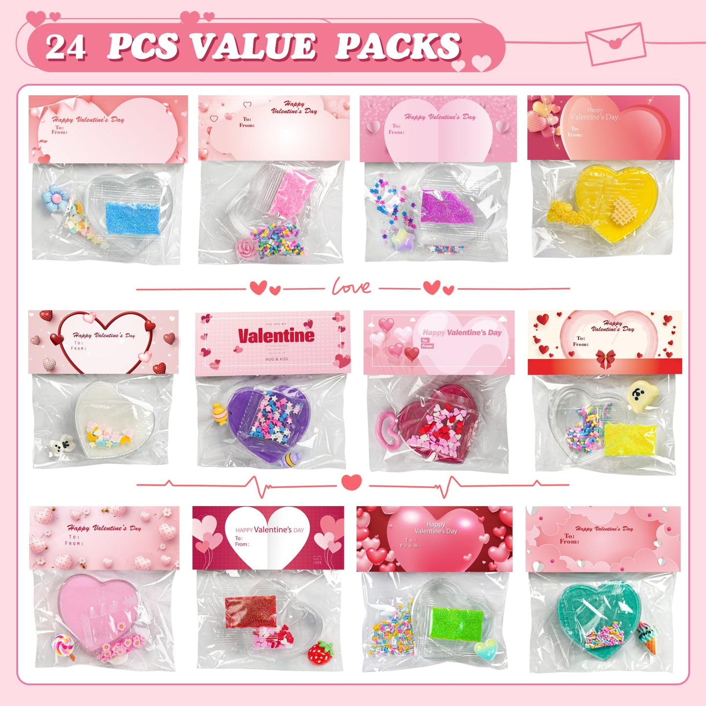 Rifamee 24 Pack Valentines Day Gifts For Kids Butter Shimmery Heart Slime Kit Craft For Boys And Girls With Card Valentine Party