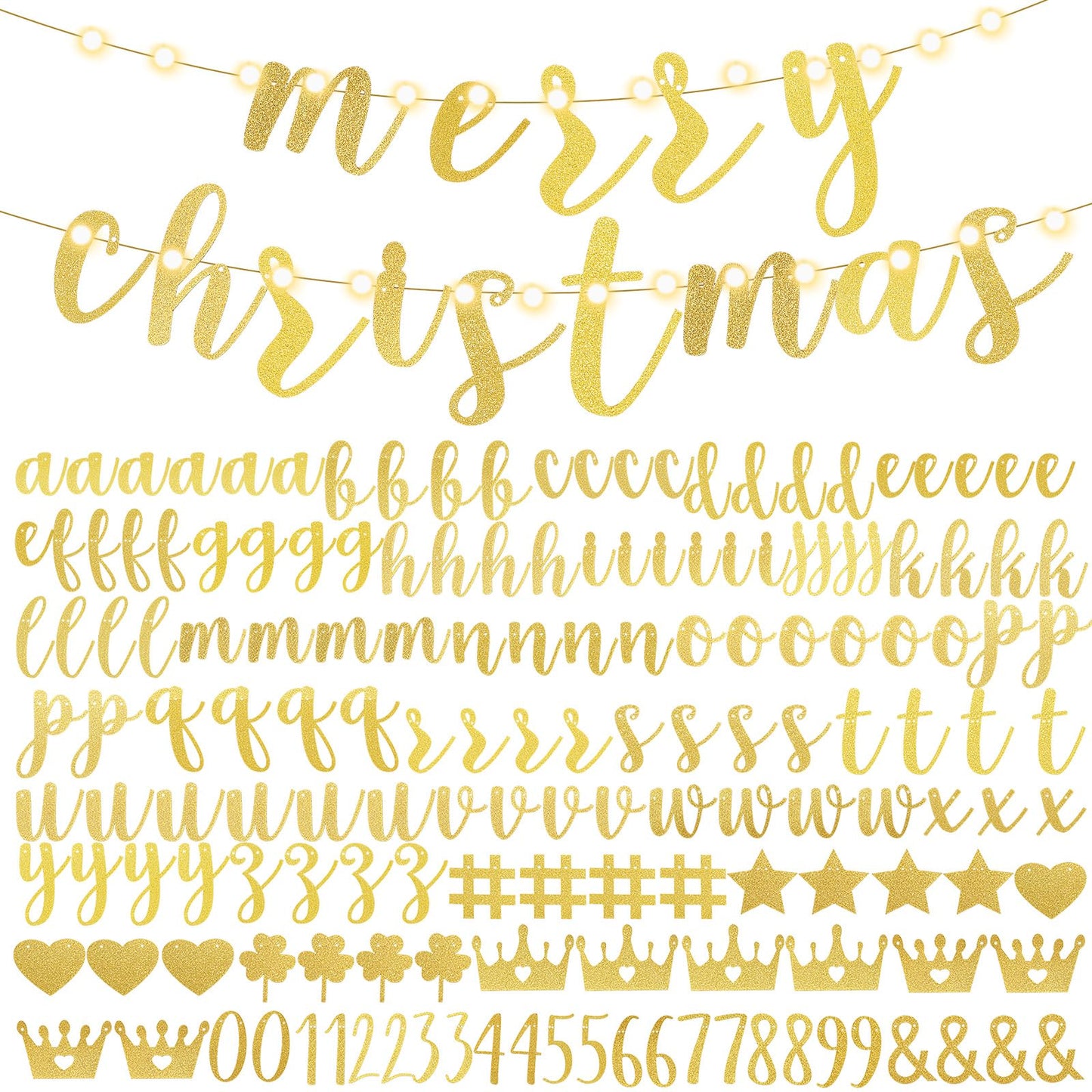 TaoBary 167 Pcs DIY Banner Kit Christmas Glitter Customizable Birthday Banner Glitter Make Your Own Banner Kit 162 Letters Symbo