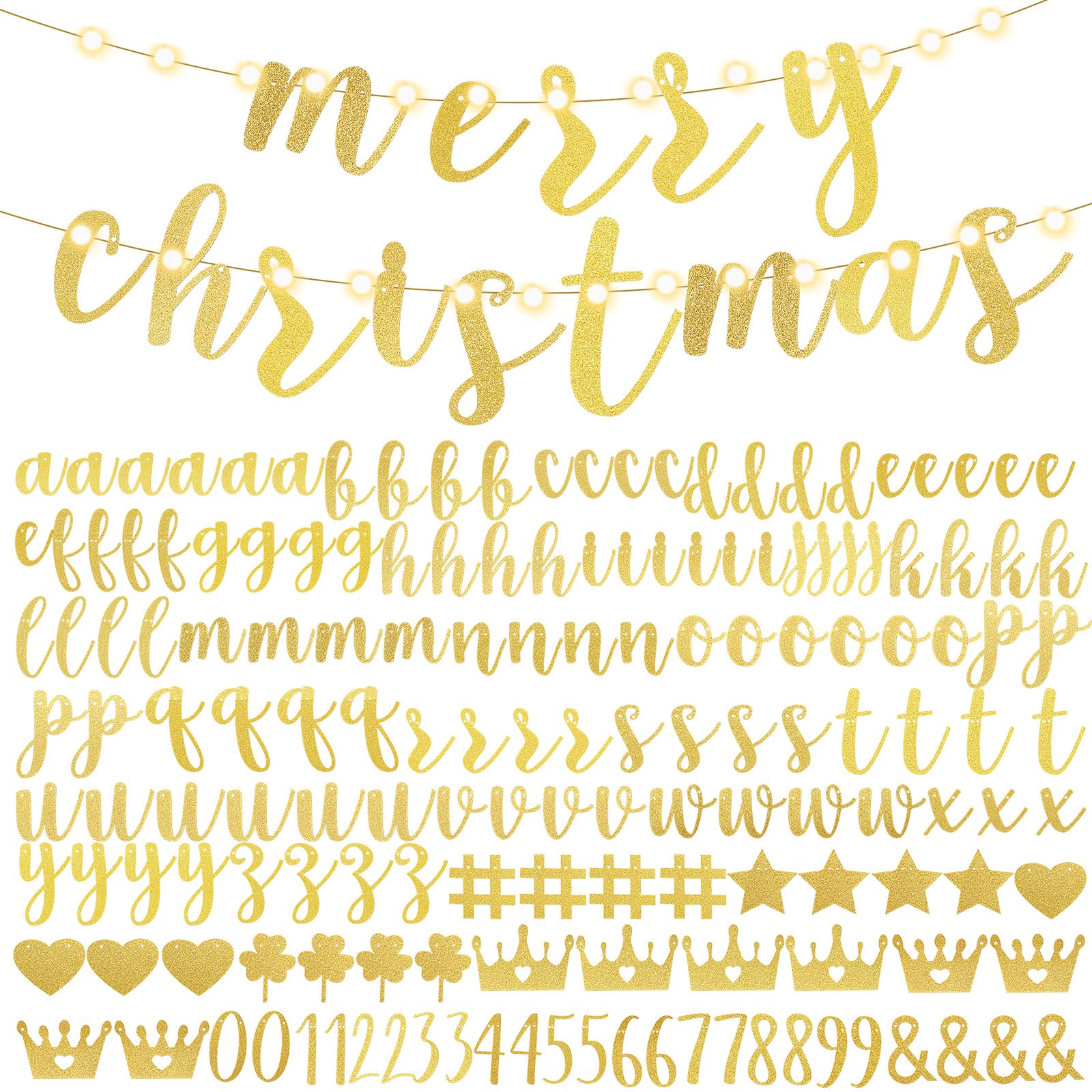 TaoBary 167 Pcs DIY Banner Kit Christmas Glitter Customizable Birthday Banner Glitter Make Your Own Banner Kit 162 Letters Symbo