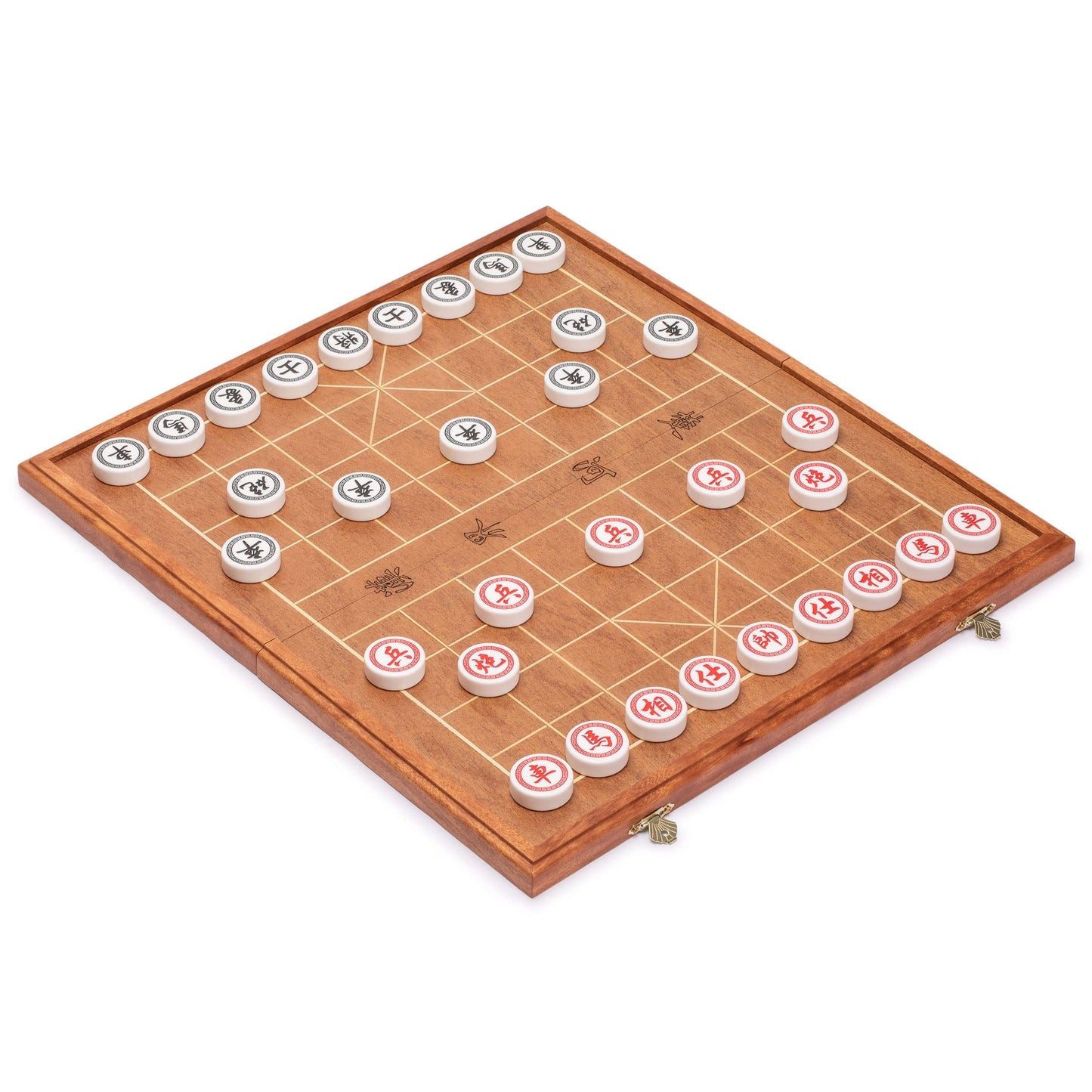 Yellow Mountain Imports Xiangqi Set - Folding Rosewood Veneer Board (16.3") & Acrylic Pieces, Brown