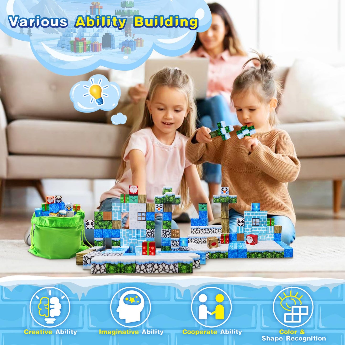 Aleath 100Pcs Magnetic Building Blocks-For Kids, Chirstmas Build Magnet World Set For 3-10 Years Old Boys & Girls Magnetic Build