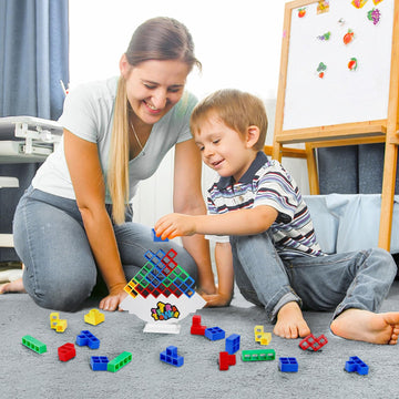 Cerbonny 48Pcs Tetra Tower Stacking Blocks Game, Board Games For Families, Parties, Travel And Team Building, Suitable For 1-4 P