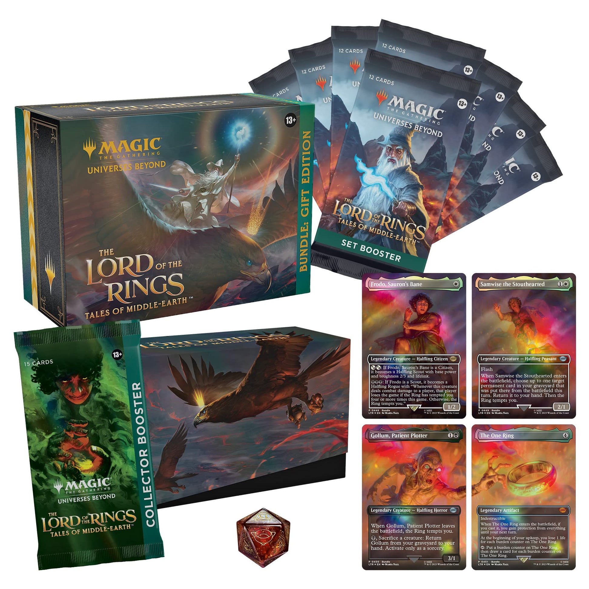 Magic: The Gathering The Lord Of The Rings: Tales Of Middle-Earth Gift Bundle - 8 Set Boosters, 1 Collector Booster + Accessories
