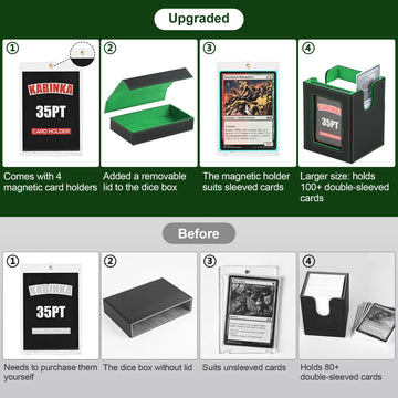 MTG Deck Box with Commander Display -protected designed Design  5 in 1 Trading Card Storage Box Fit 400 Double-sleeved Cards  Card Deck Case for TCG/Sports Cards with 4 Magnetic Card Holders(Black Green)