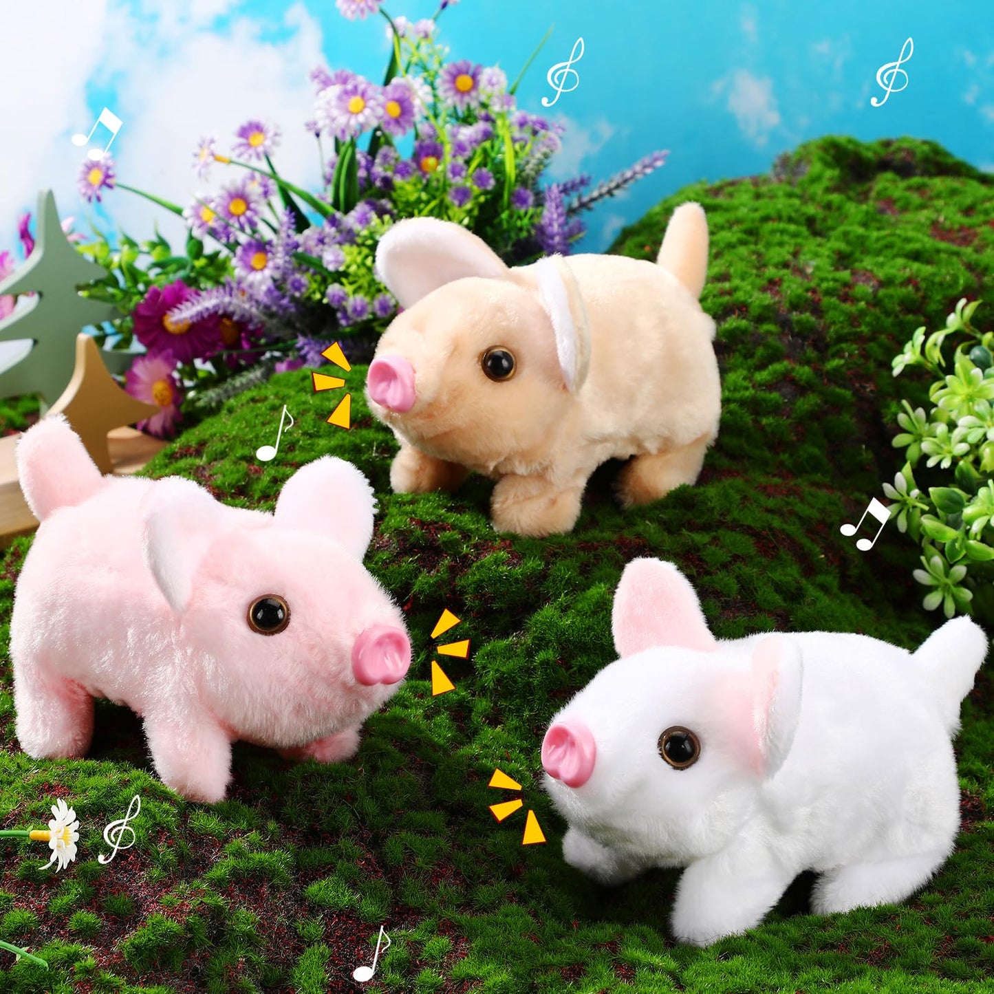 Halloscume 3 Pcs Walking Pig Electronic Plush Toy Interactive Pig Stuffed Animal Twitch Nose Wag Tail Toy Companion Animal Anima